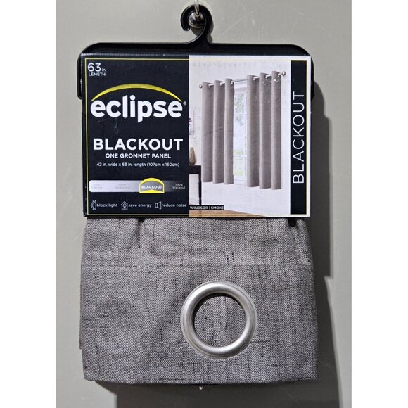 Eclipse Windsor Blackout Smoke Gray Single Grommet Curtain Panel 42" x 63" - Picture 2 of 9